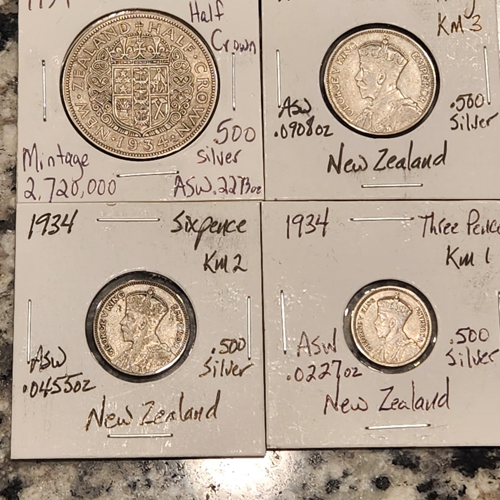 1934 New Zealand Silver Coin Collection HIGHER GRADE!!!